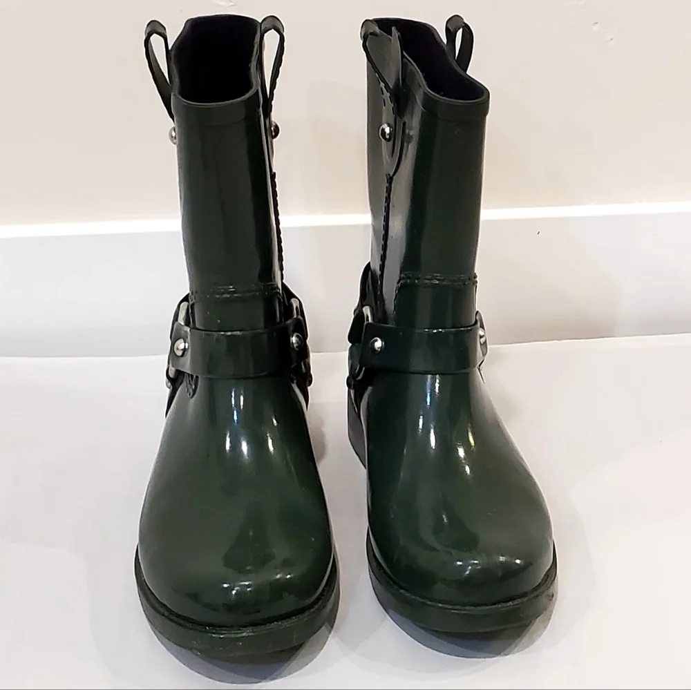 Michael Kors Forest Green Stormy Short Rain Boots, Wms 9, Good Cond.